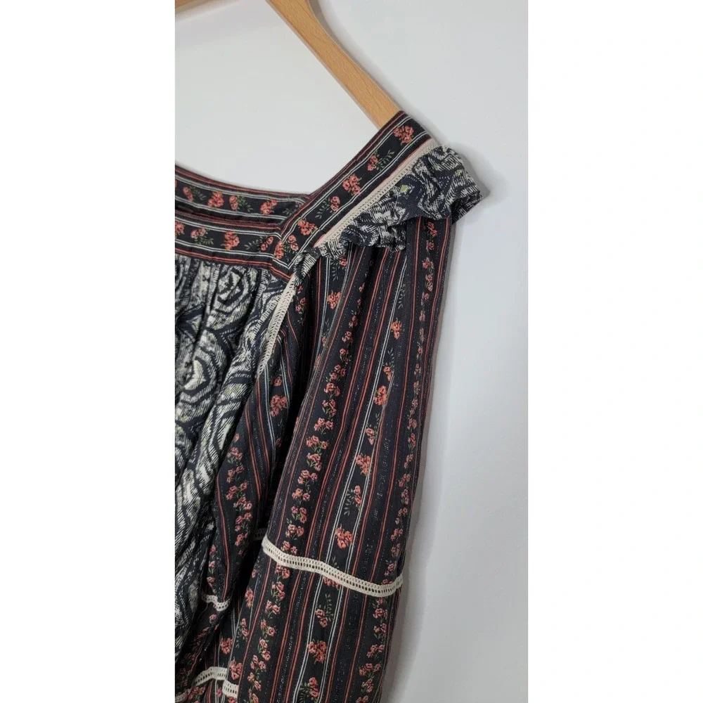 Free People Mostly Meadow Blouse Size Medium Puff Sleeve Boho Peasant Top